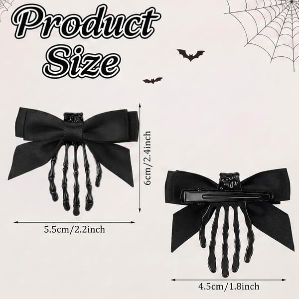 4 stk Halloween hårtilbehør med skelet hånd, hårklemmer, sort black