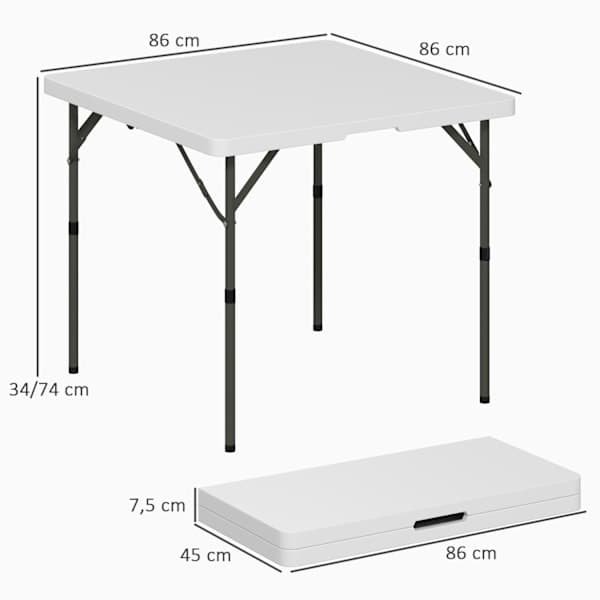 Rootz Sammenleggbart Piknikbord, Justerbart Campingbord, 86x86x74cm, Enkel Transport
