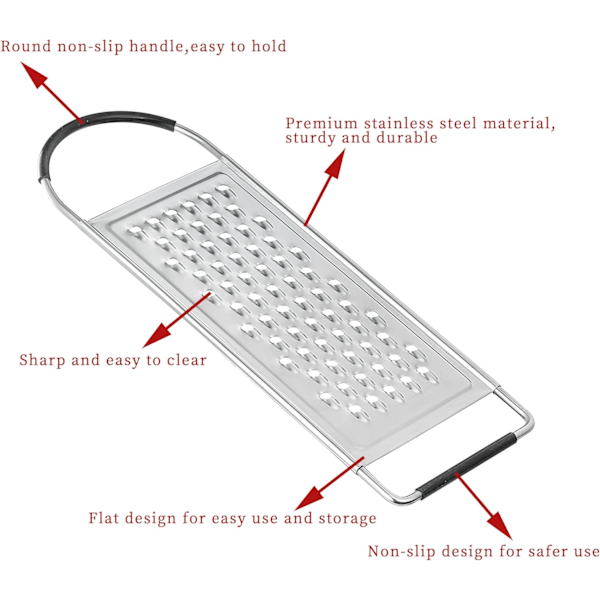Ostfyllare för hand, platt grov rostfritt stål rivjärn för kök, matrivjärn med halkfritt handtag