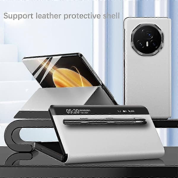 Til Honor Magic V3 5G Etui Displayvindue PU Læder Telefoncover med Stylus Hvid White