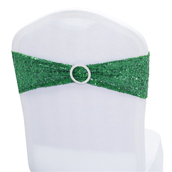 10 ST Stretch Sequin Stol Sashes Stol Stretchy Spandex Band för bröllopsmottagning Evenemang Banketter Stolar Dekoration (grön)