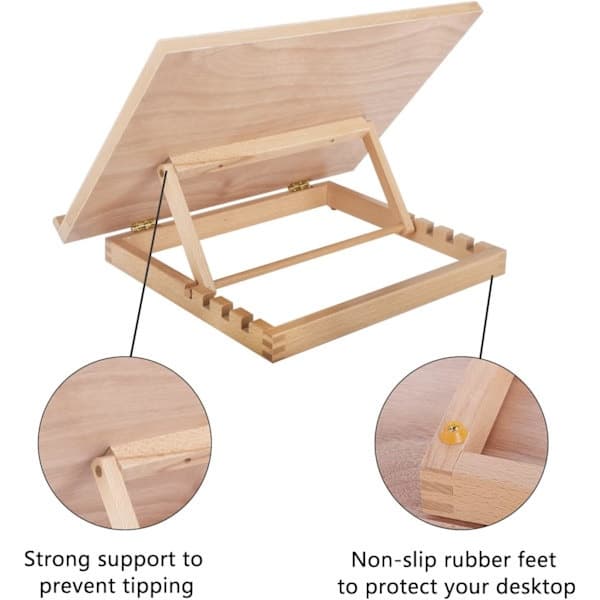 Vippbart tegnebrett og bærbart staffeli – Naturlig trefinish, 45 x 33,5 x 30 cm