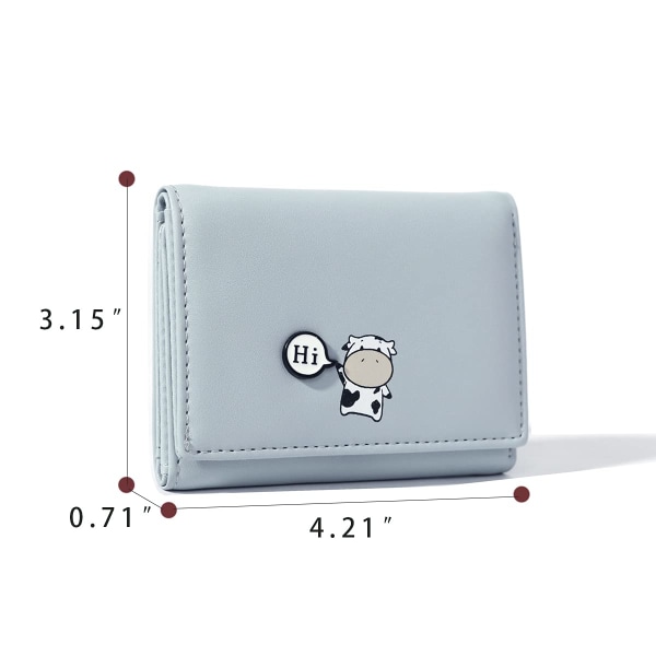 Jenter Cute Cow Trefoldet lommebok Liten lommebok Kontantlomme kortholder ID Vindusveske for kvinner (LYSEBLÅ, COW)