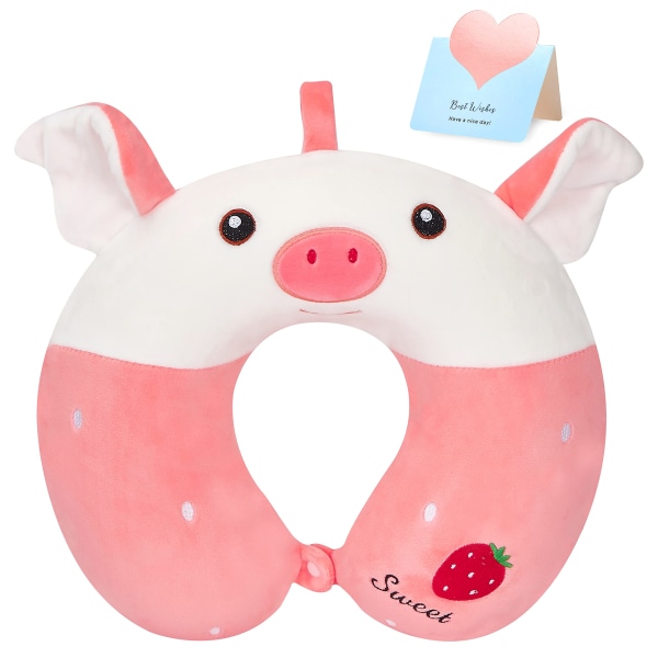 Sød Gris U-formet rejse-nakkepude Blødt Memory Foam Piggy Support Hovedstøttepude med aftageligt betræk Gaver til småbørn Børnevenner