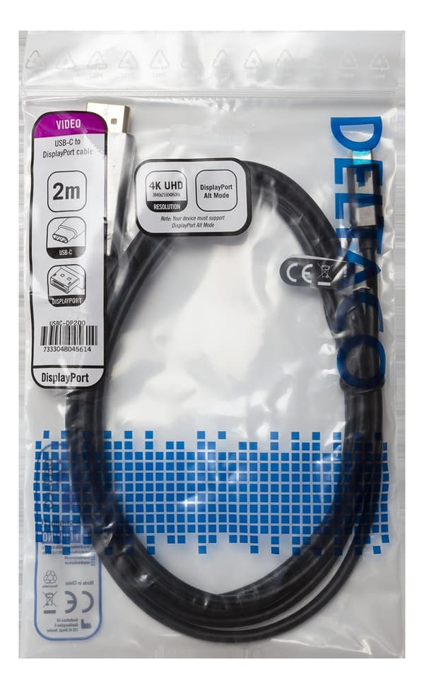 USB-C till DisplayPort-kabel, 2m, 4K@60Hz, svart