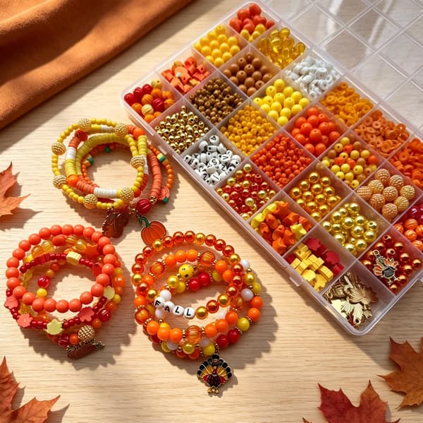 Armbåndssett til høsttakkefest, leireperler til DIY smykkelaging yellow