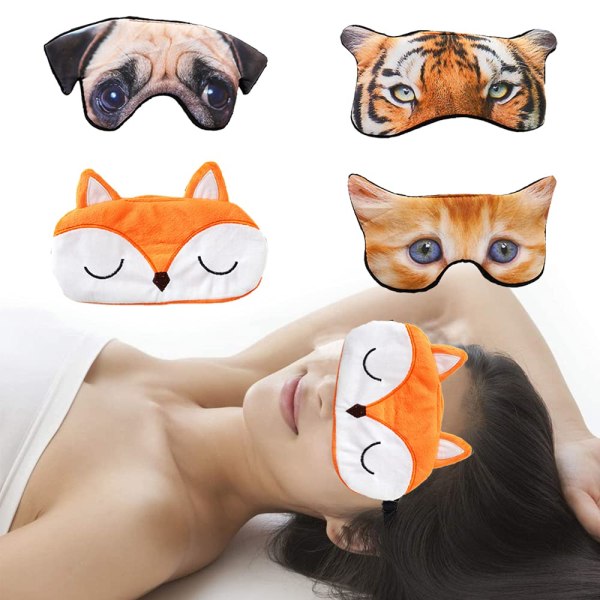 Sæt med 4 bind for øjnene, søde søvnmasker, dyreøjenmasker til at sove, bind for øjnene til spil, blødt fluffy søvnskyggebetræk