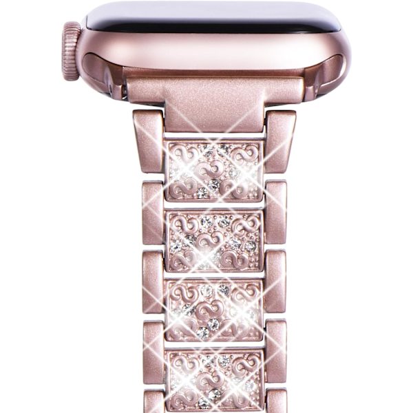 Kompatibel med Apple Watch-armband 38 mm 40 mm 41 mm, dam glittrande bling kristall rostfritt stål länk armband ersättningsband för iwatch-serien pink 38/40/41MM