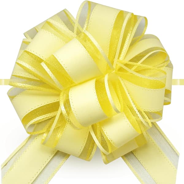 5-pack dragrosetter – lämpliga för presentinslagning, bröllop, jul, födelsedagskalas och presentaskar (gul); längd när de ligger platt: 16 cm. yellow