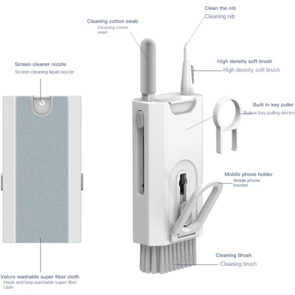 Monitoiminen puhdistussarja Kannettavan tietokoneen näppäimistön puhdistusharja Bluetooth-kuulokkeiden puhdistus (valkoinen/musta/sininen/vaaleanpunainen/harmaa)