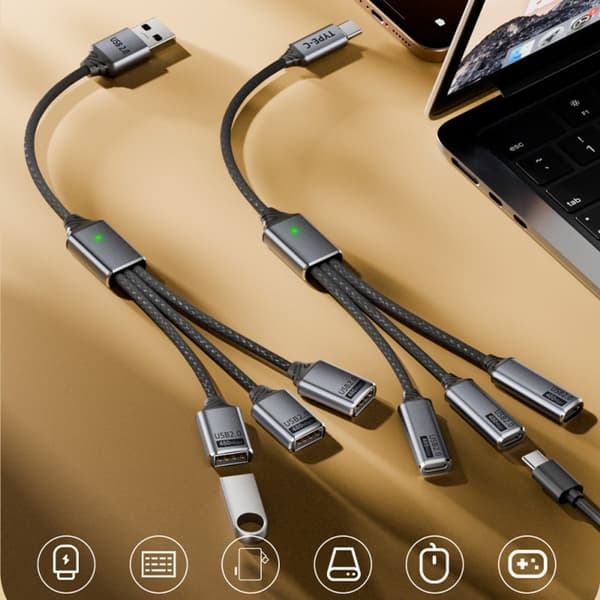 Typ-C 3-i-1 aluminiumadapterkabel med flätad kabel, USB-C-splitter för laddning och data, OTG-hubb för telefon, surfplatta, dator
