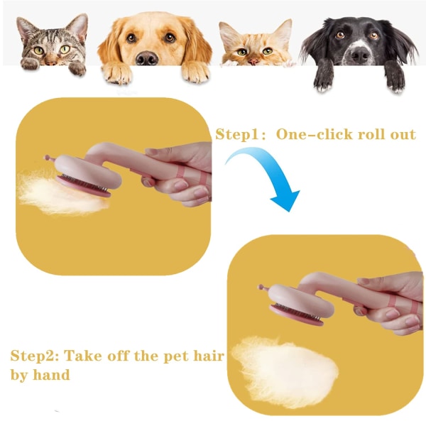Selvrensende slicker-børste for kjæledyr, søt design og mykt ergonomisk håndtak Kjæledyrskam for lang- eller korthårede hunder Katter, pleiebørste for kjæledyr (rosa)