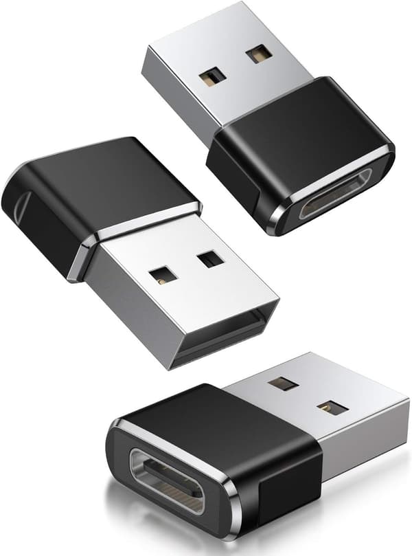 USB til USB C-adapter 3-pakning, Type C hunn til A hann ladekabelkonverter for Apple Watch 8 7, MacBook, iPhone 12 13 14 15 Max Pro Svart Black