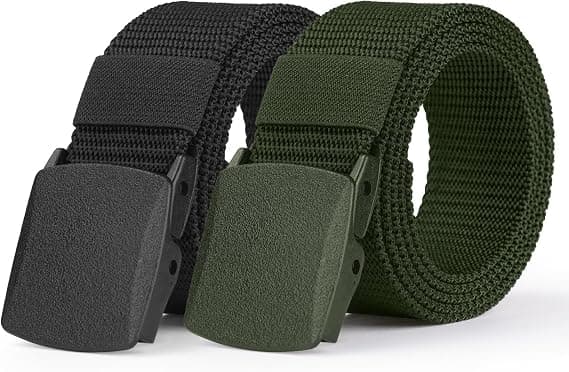 2 stk. Justerbart Nylon Canvas Golfbælte til Mænd – Hulfrit, Lavprofil Design med Automatisk Spænde – 130cm, sort, grøn black+green