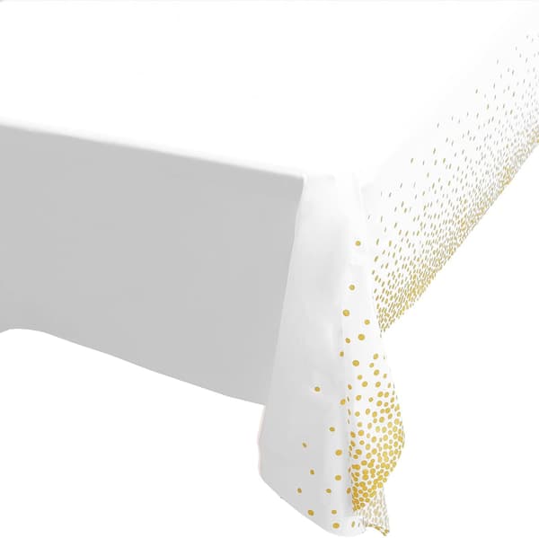 6-pack gulprickiga dukar för rektangulära bord, 54\" x 108\" vita plastdukar engångsdukar för fester, guld. gold