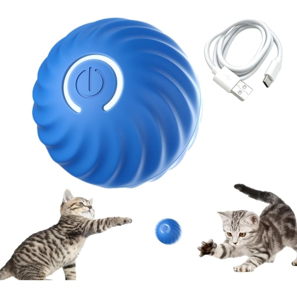 Interaktiivinen koiran kissalelupallo, 360 astetta itsestään pyörivä älypallo, pyörivä kissan koiran pallolelu (sininen)