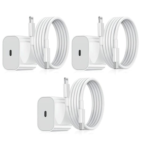 3-pak iPhone-oplader, 20W Lightning-adapter + 2m kabel, hvid 3-pak Lightning 3-Pack