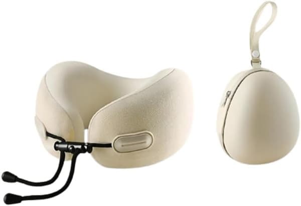 Nackkudde i minnesskum för resor, ergonomisk kompakt flygplansnackkudde för bilresor, flygresor, långa resor, benvit off-white