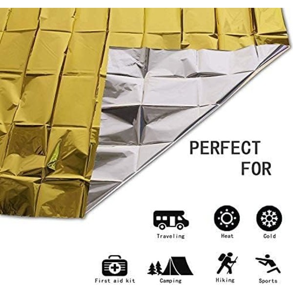 10-pack 210x160cm Extra Stora Nödblanketter i Folie Guld Vattentät Mylar Överlevnadsfolie Varma för Camping Vandring Ryggsäck Första Hjälpen-kit 160*210cm