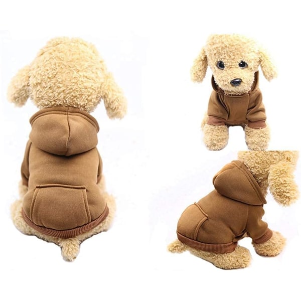 Vinterhundhuvtröja med fickor Varma hundkläder för små hundar Chihuahuarock Kläder Valpkatt Custume (kaffe, medium)