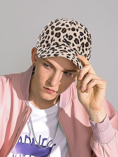1 x Baseballcaps/solhatt i bomull med leopardmønster – beige Beige