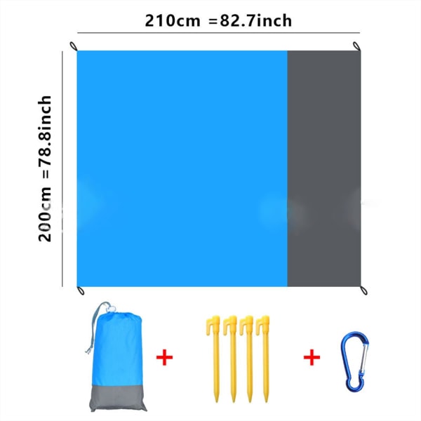 200 x 210CM Portable Pocket Beach Mat with 4 Fixed Nails,Mini Picnic Blanket with Carrying Bag,Durable, Beach Mat for Beach Picnic, Barbecue Party