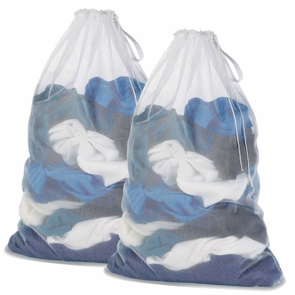 Vasketøjsnet til vaskemaskine Vasketøjspose Vasketøjspose til overtøj, lingeri, sokker (Størrelse: 60 x 90 cm til 5 kg vasketøjspakke med 2, hvid)