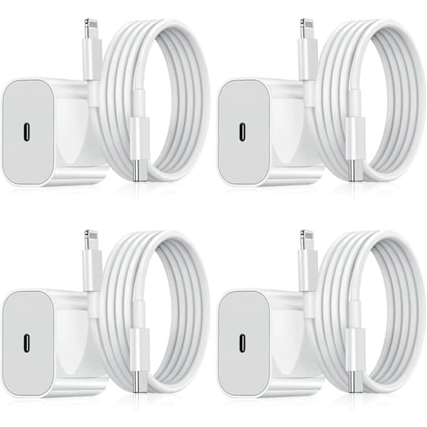 4-pack iPhone-laddare, 20W Lightning-strömadapter + 2m kabel, vit 4-pack Lightning 4-Pack