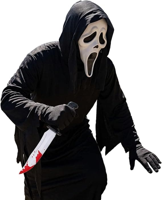 Scream Maske, Ghostface Kostumesæt med Rekvisitkniv og Handsker