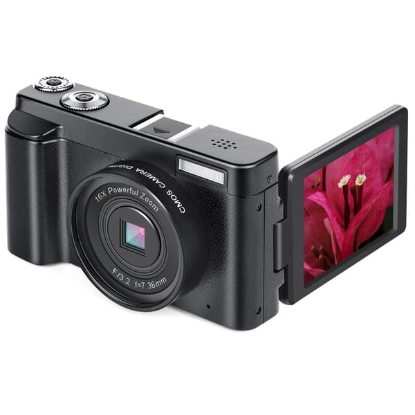 Digitalkamera 48 MP, 1080p HD, 16x zoom, flipskærm Sort