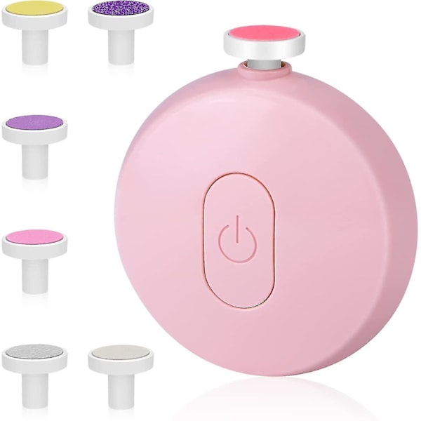 Elektrisk neglefil, batteridrevet elektrisk negleklipper-sæt med 6 slibehoveder (pink)