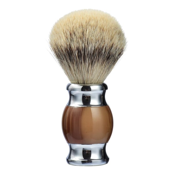 100 % Silvertip Badger -parranajoharja, käsintehty parranajoharja hienolla hartsikahvalla ja ruostumattomasta teräksestä valmistettu pohja (ruskea)