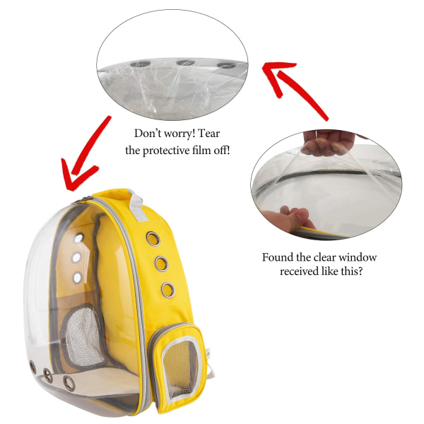 Cat Backpack Bubble Bag, Transparent Space Capsule Kjæledyrsbærer Hundetursekk, Liten Hunderyggsekkbærer for utendørs bruk Gul