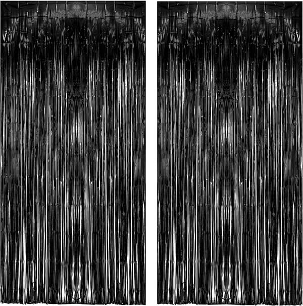 Svart metallisk foliegardin – egnet for Halloween, temafester og bursdagsfester (1m x 2,5m, pakke med 2) black