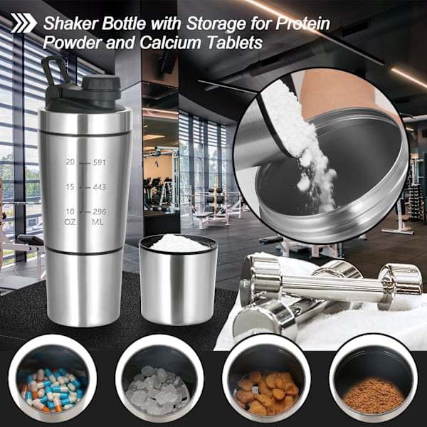 Proteinshaker med MixBall og filter - 700ML shakerflaske med 200ML oppbevaring - Lekkasjesikker BPA-fri bærehåndtak