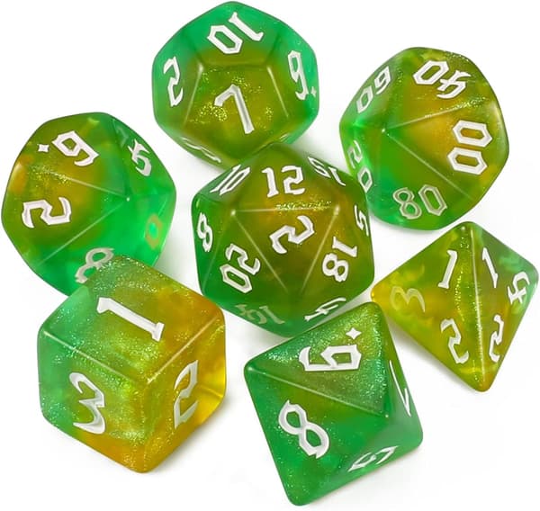 Speltärningsset, 7 st polyedriska tärningar för Dungeons and Dragons RPG MTG rollspel bordsspel (gul+grön) yellow+green