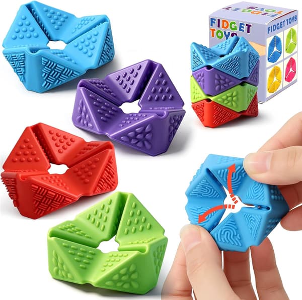 4 stk. sensoriske snurreterninger, stille fidget-leketøy for barn og voksne Purple, Blue, Green, Red