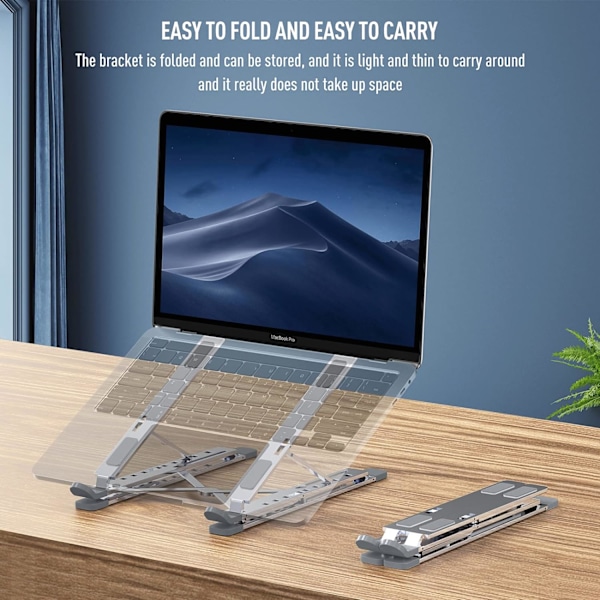 Laptopstativ för skrivbord, 9x7 nivåer justerbar, lätt och bärbar för resor (Silver)