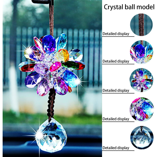 Auton taustapeiliriipus, Lucky Crystal Flower -sisustus, auton kristalliriippuva koriste (monivärinen)