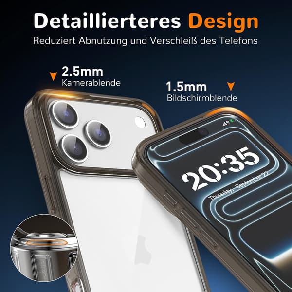 Klar etui til iPhone 17 Pro Max, ultratyndt, krystalklart, telefonetui til Apple iPhone 17 Pro Max - sort, 1 stk. black