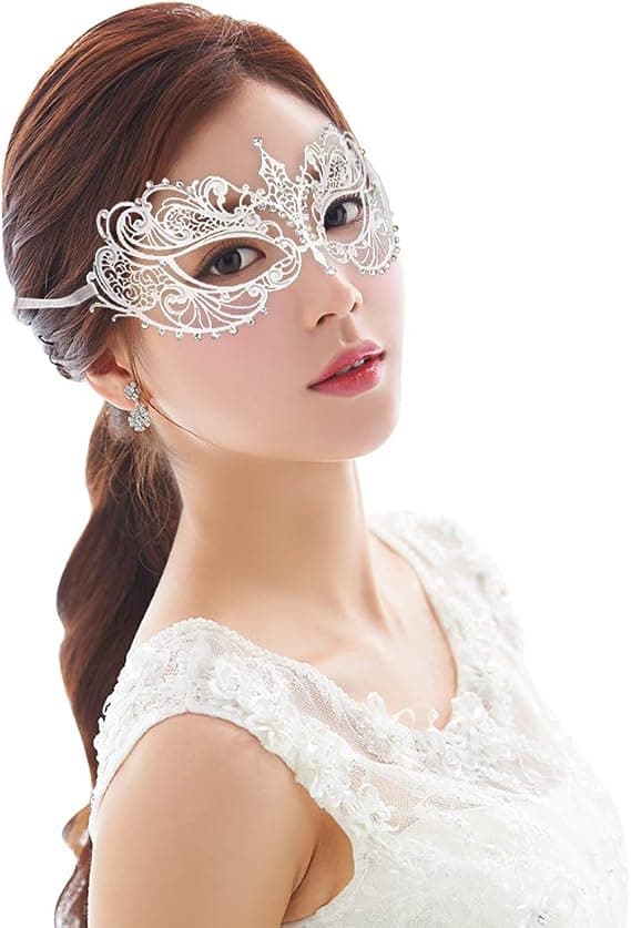 1 st Halloween maskeradmask – maskeradmask för kvinnor till Halloween, vit 2-Silver
