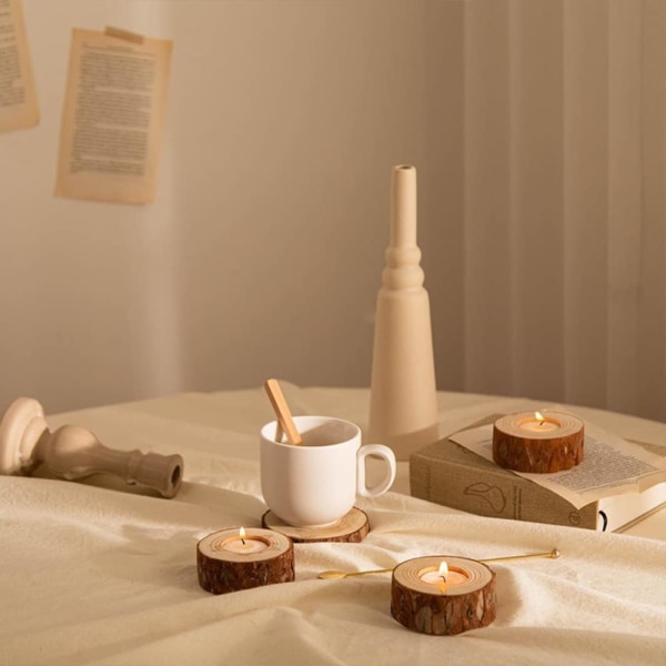 Puiset Tea Light kynttilänjalat, maalaismainen puinen set hääkeskiöihin pöydälle, juhlat 10 kpl (2,16Lx0,98K)