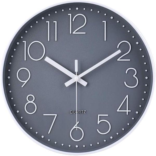 Wall Clock 12 Inch Non-Ticking Silent Battery Operated Round Wall Clock Modern Simple Style Decor Clock  (Gray)