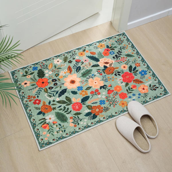 Blomstermønstret sklisikker teppe for inngang, kjøkken, inngangsdør, veranda, barnerom 60*90cm