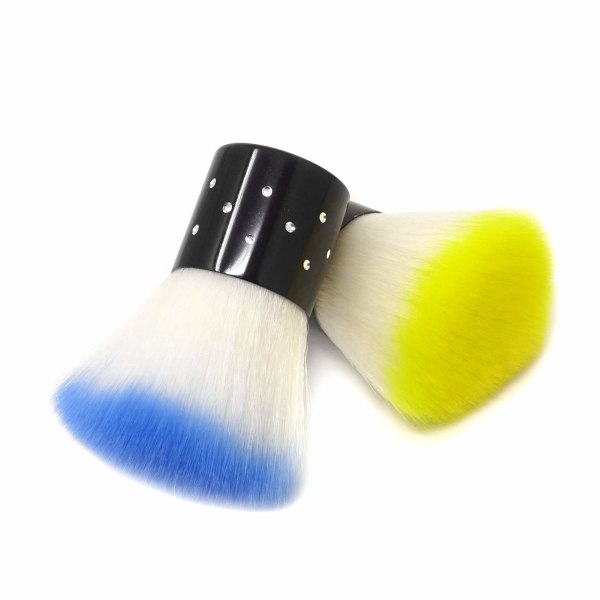 2 kpl Monipuoliset kannettavat lyhytkahvaiset pehmeät Nail Arts pölyharjapuhdistusaineet meikkipuuteriposkipunasiveltimet (sininen + keltainen)