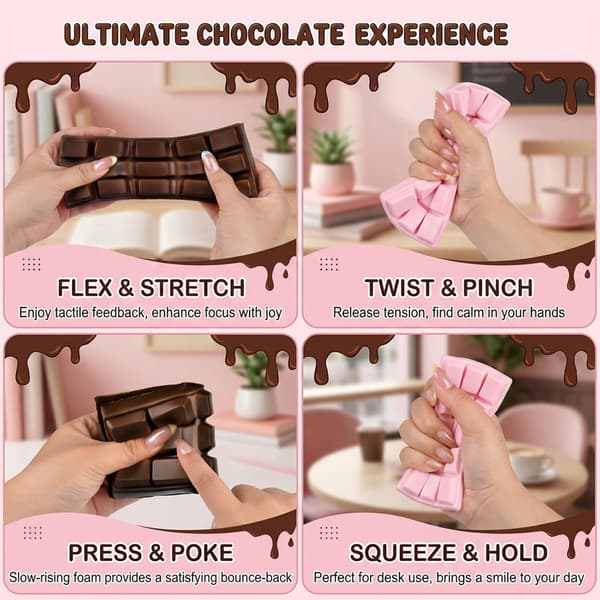 2 stk. chokolade-squishy, chokoladebar-skrivebordstilbehør (16*7cm) (brun, pink)