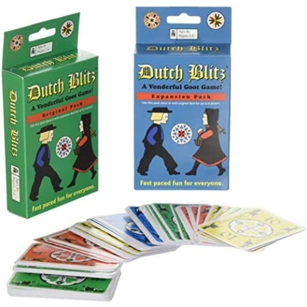 Engelsk version af Dutch Blitz: Original og udvidelsespakke - Familiespil, interaktiv udfordring for børn og forældre, Basic Green+Extended Blue