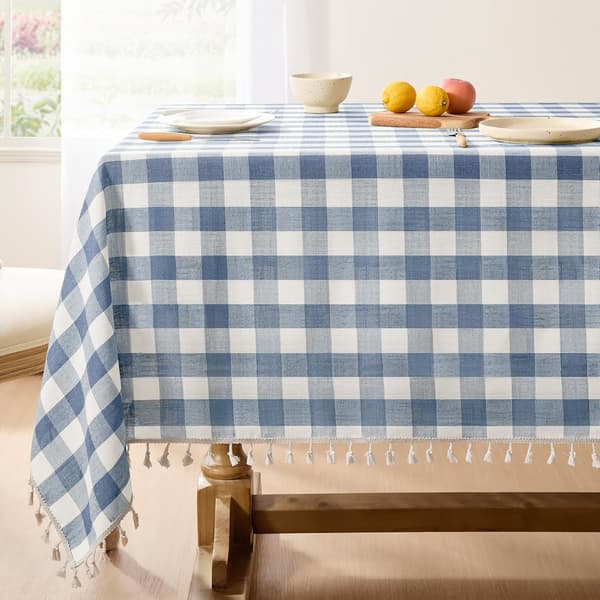 1 st Gingham Duk blå Utomhusduk Rektangulär 140x200 cm Avtorkningsbar Bomull Tofs Boho Dukar Vattentålig, 55x78 tum blue