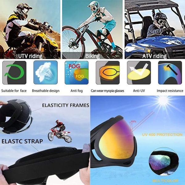Motorsykkelbriller av høy kvalitet, anti-dugg UV, unisex skibriller, egnet for utendørssport (farge)