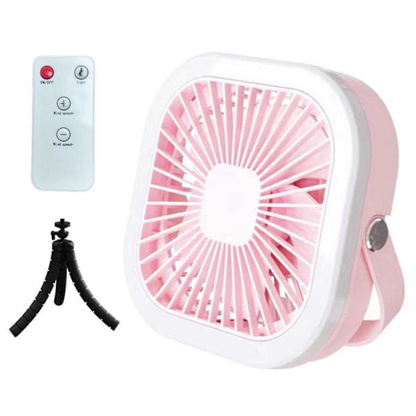 Campingvifte med LED-lampe + stativ takvifte 4000mah, rosa PINK